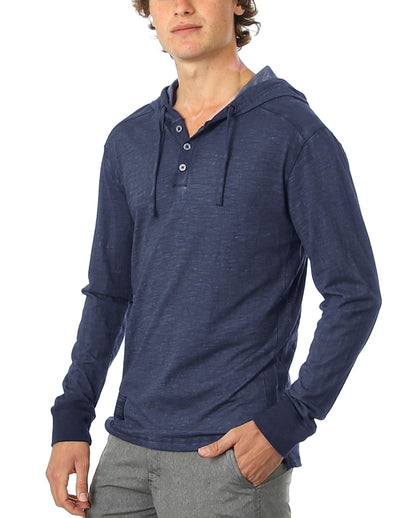 NEW Color! ZIMEGO Long Sleeve Vintage Oil Wash Garment Dye Hooded Henley-0