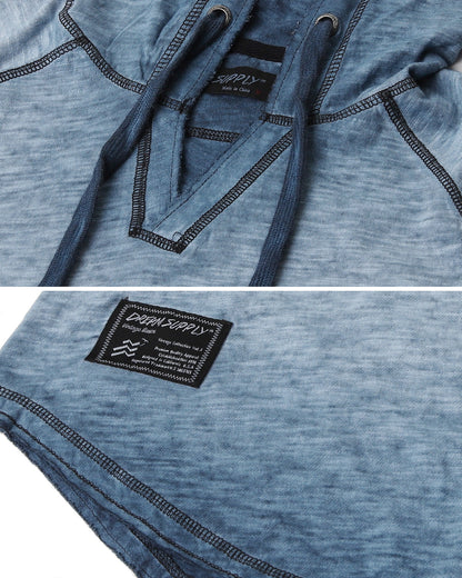 ZIMEGO Short Sleeve Vintage Garment Dyed Hooded Raglan Henley-18