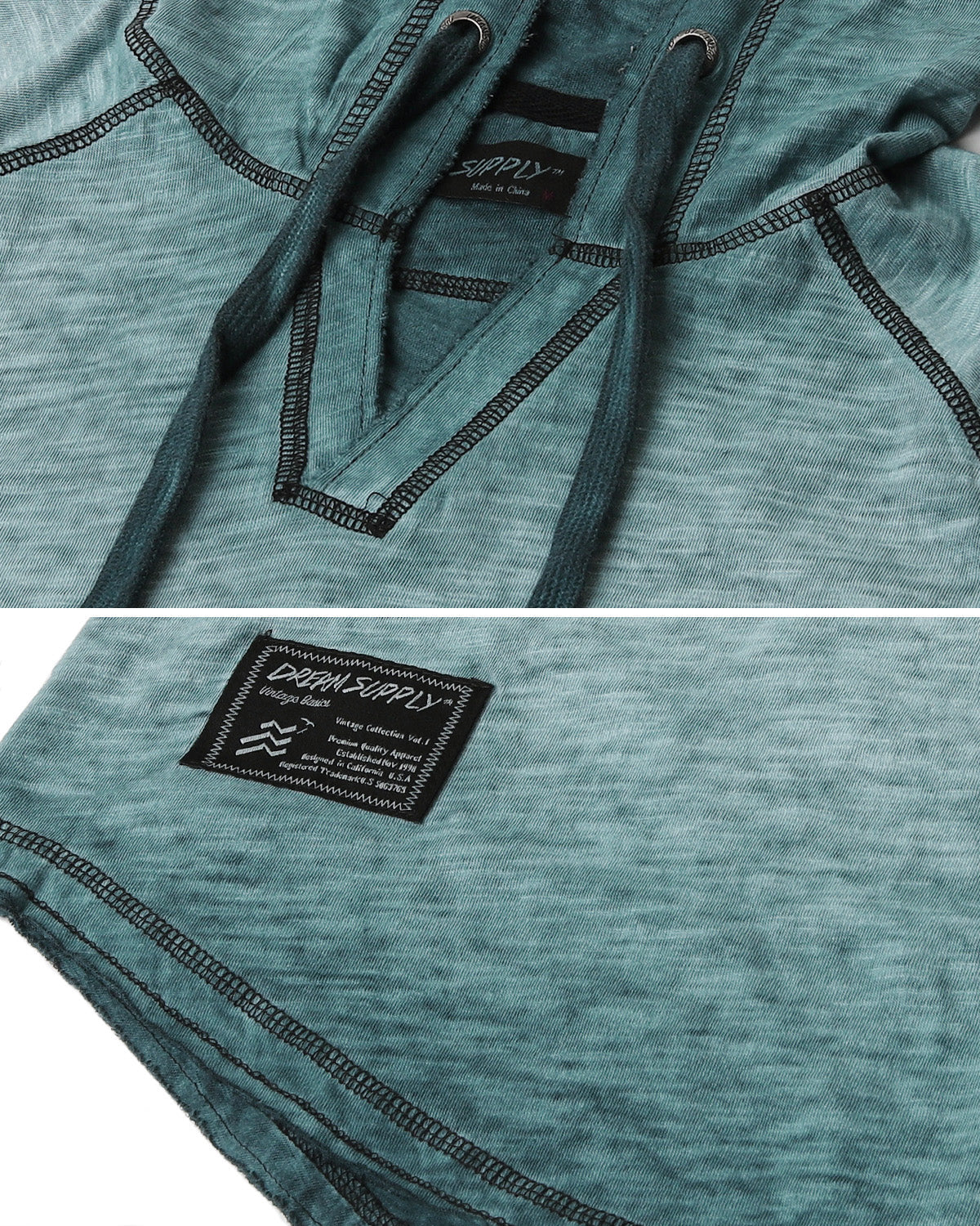 ZIMEGO Short Sleeve Vintage Garment Dyed Hooded Raglan Henley-12