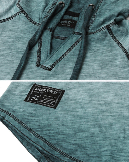 ZIMEGO Short Sleeve Vintage Garment Dyed Hooded Raglan Henley-12