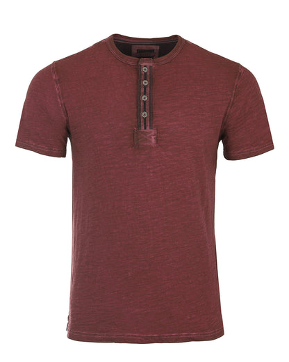 ZIMEGO Mens Short Sleeve Crew Neck Oil Wash Vintage Button Henley T-Shirt-0