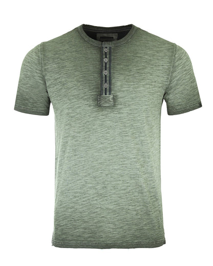 ZIMEGO Mens Short Sleeve Crew Neck Oil Wash Vintage Button Henley T-Shirt-1