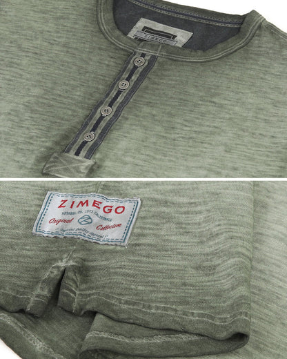 ZIMEGO Mens Short Sleeve Crew Neck Oil Wash Vintage Button Henley T-Shirt-8