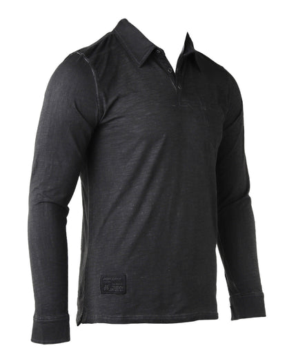 ZIMEGO Mens Long Sleeve Oil Wash Vintage Henley Button Cuffs Pocket Polo T-Shirt-5