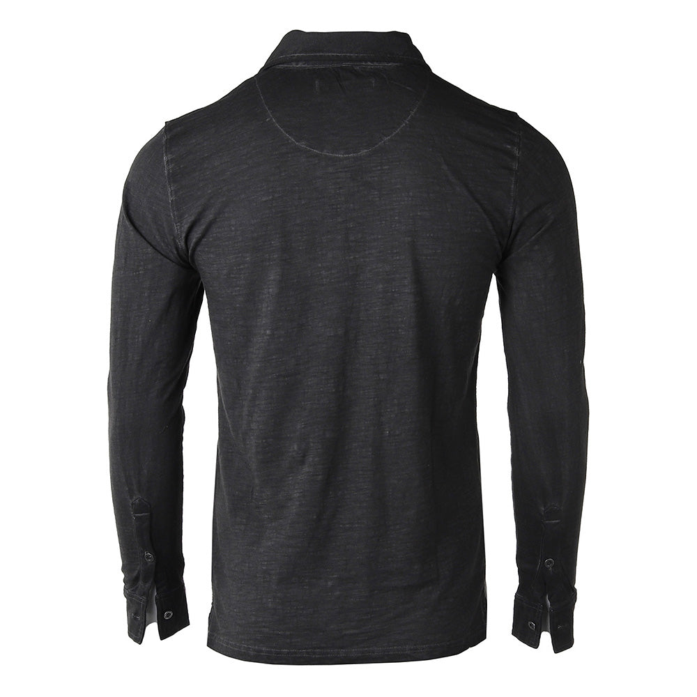 ZIMEGO Mens Long Sleeve Oil Wash Vintage Henley Button Cuffs Pocket Polo T-Shirt-8