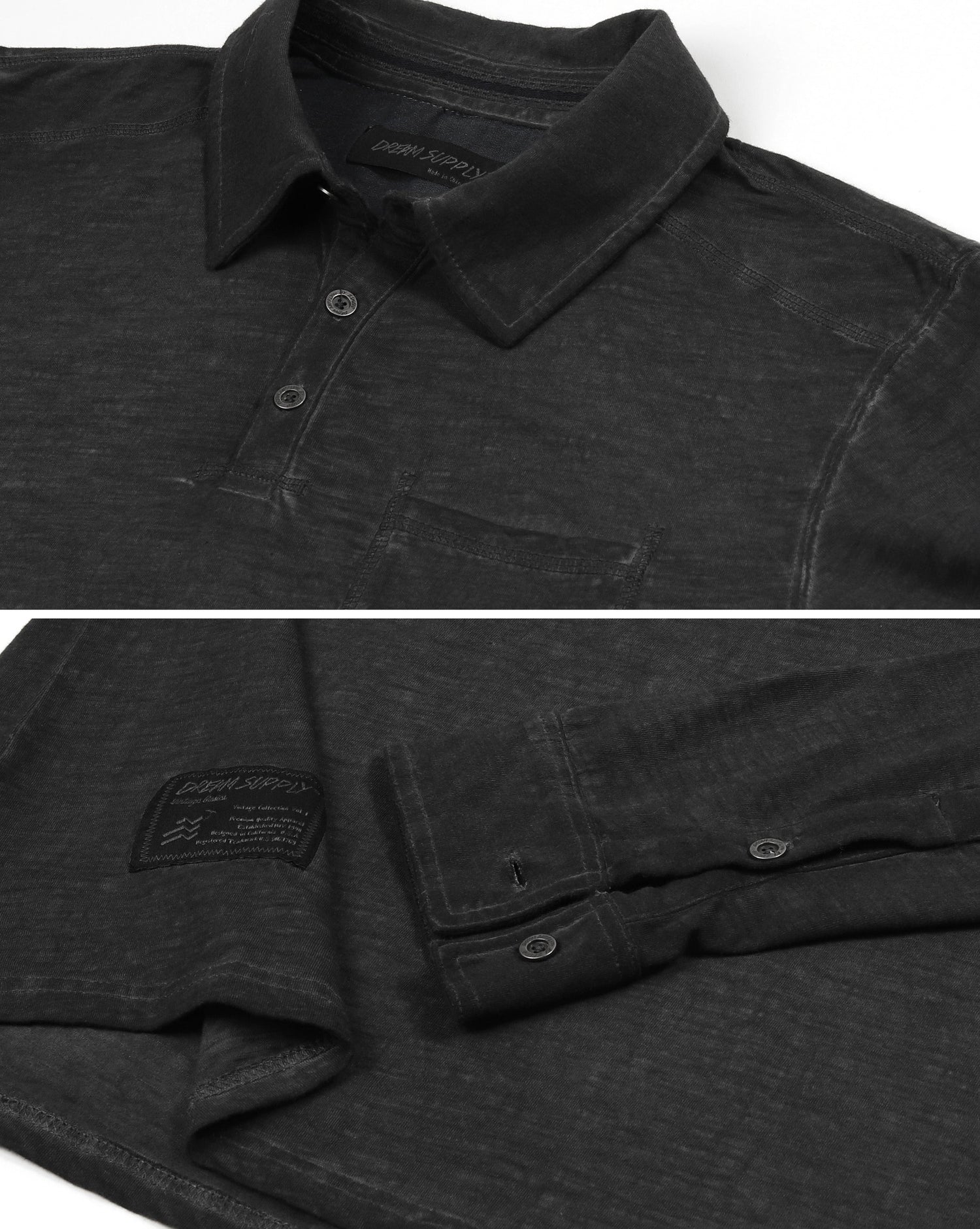 ZIMEGO Mens Long Sleeve Oil Wash Vintage Henley Button Cuffs Pocket Polo T-Shirt-11
