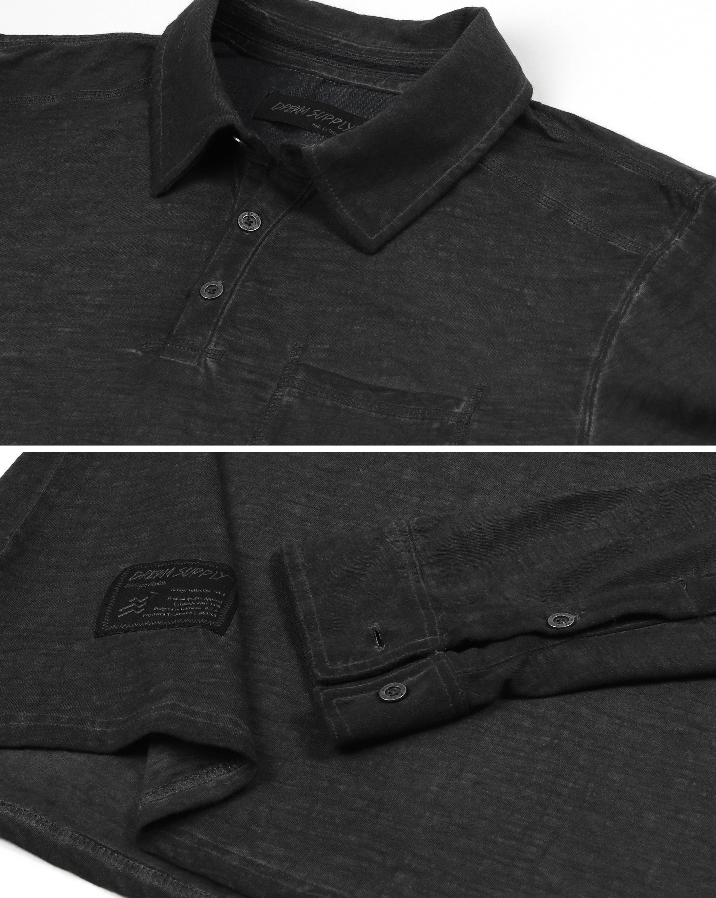 ZIMEGO Mens Long Sleeve Oil Wash Vintage Henley Button Cuffs Pocket Polo T-Shirt-11