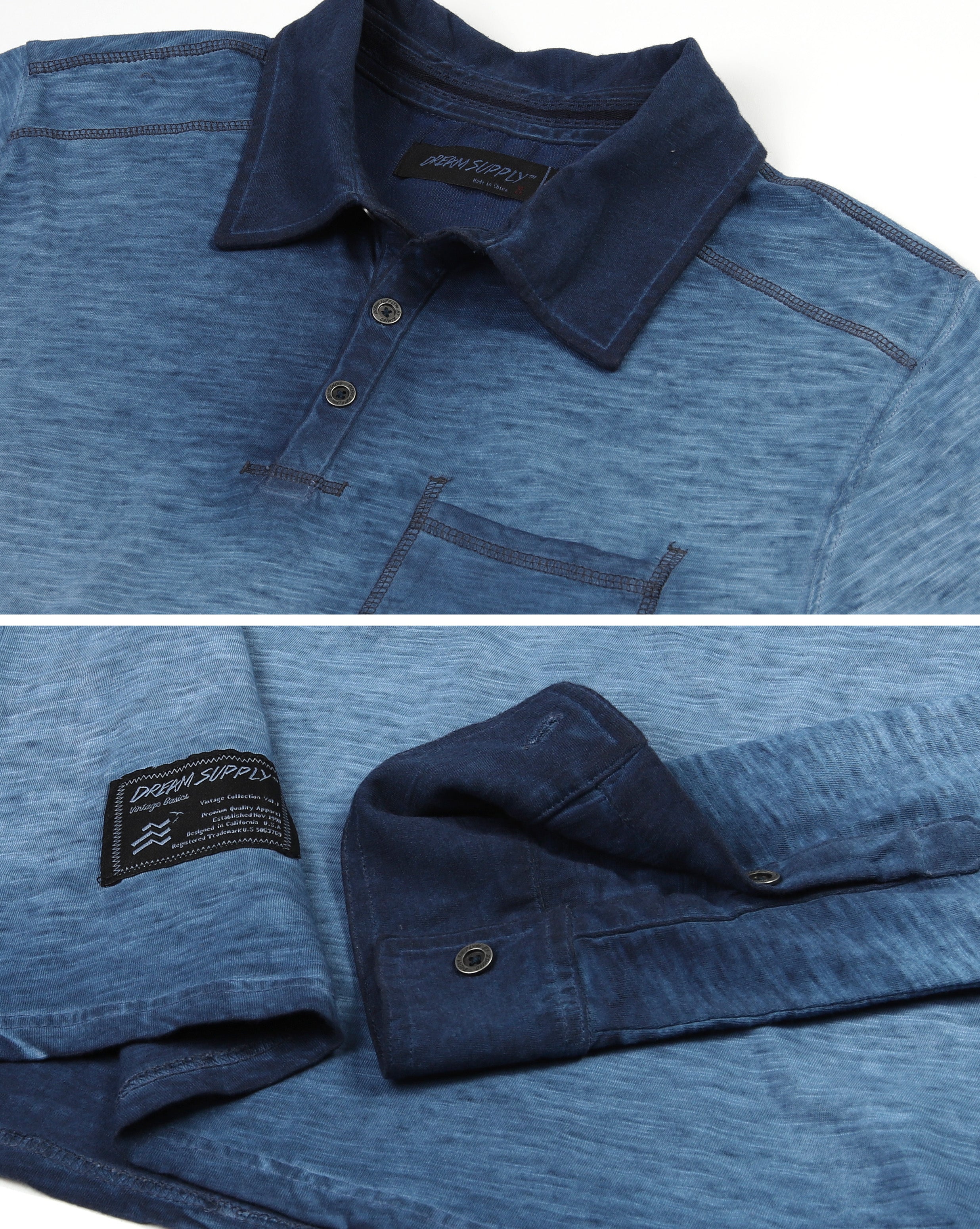 ZIMEGO Mens Long Sleeve Oil Wash Vintage Henley Button Cuffs Pocket Polo T-Shirt-10