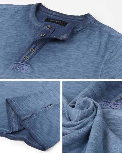 ZIMEGO Mens Short Sleeve Crew Neck Oil Wash Vintage Button Henley T-Shirt-11