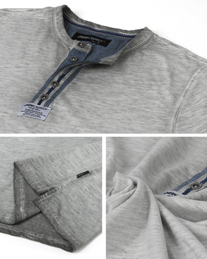 ZIMEGO Mens Short Sleeve Crew Neck Oil Wash Vintage Button Henley T-Shirt-7
