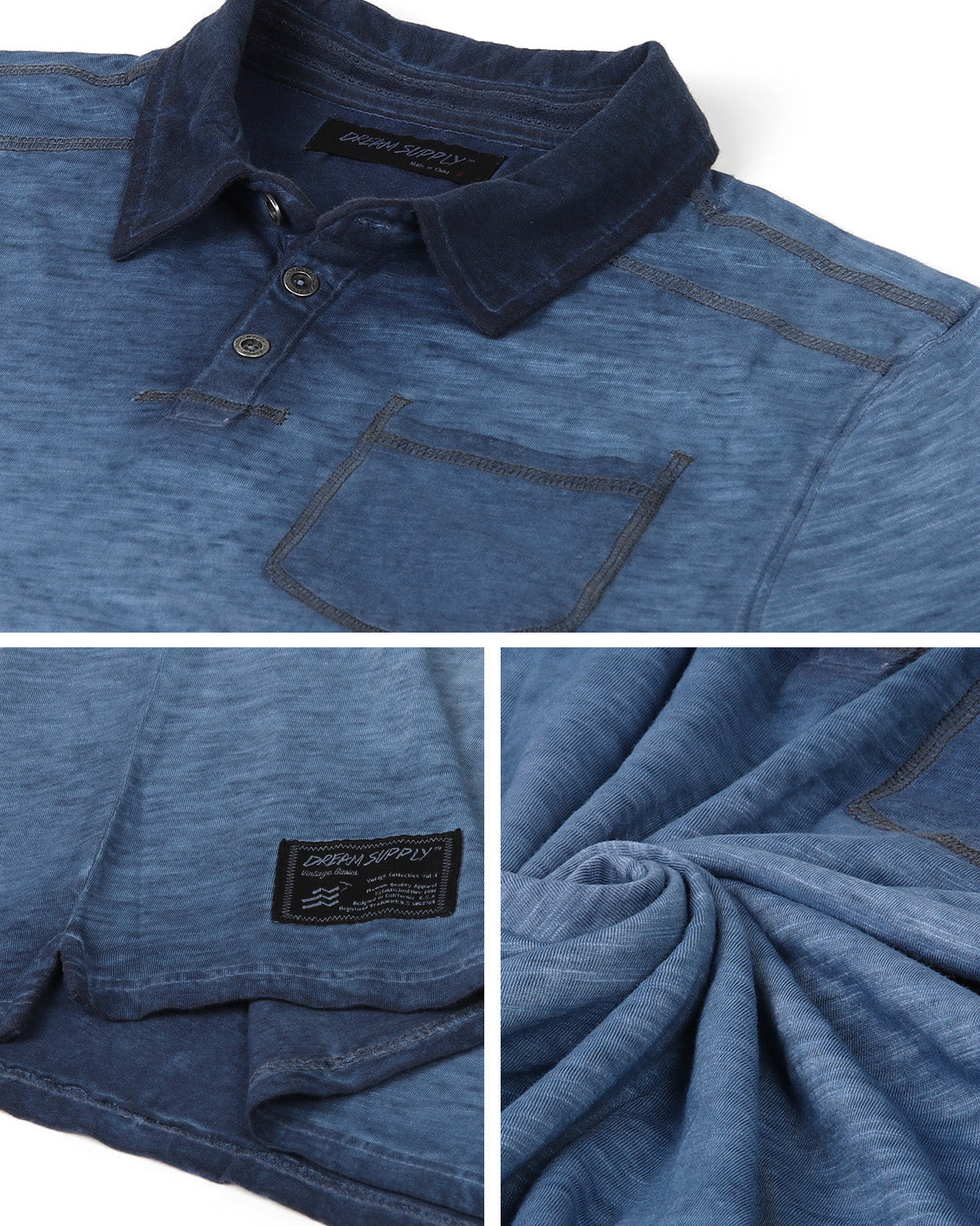 ZIMEGO Mens Short Sleeve Oil Wash Vintage Button Henley Pocket Polo T-Shirt-16