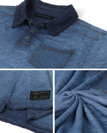 ZIMEGO Mens Short Sleeve Oil Wash Vintage Button Henley Pocket Polo T-Shirt-16