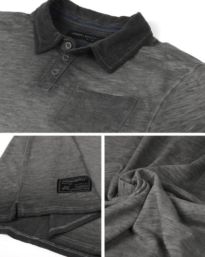 ZIMEGO Mens Short Sleeve Oil Wash Vintage Button Henley Pocket Polo T-Shirt-18