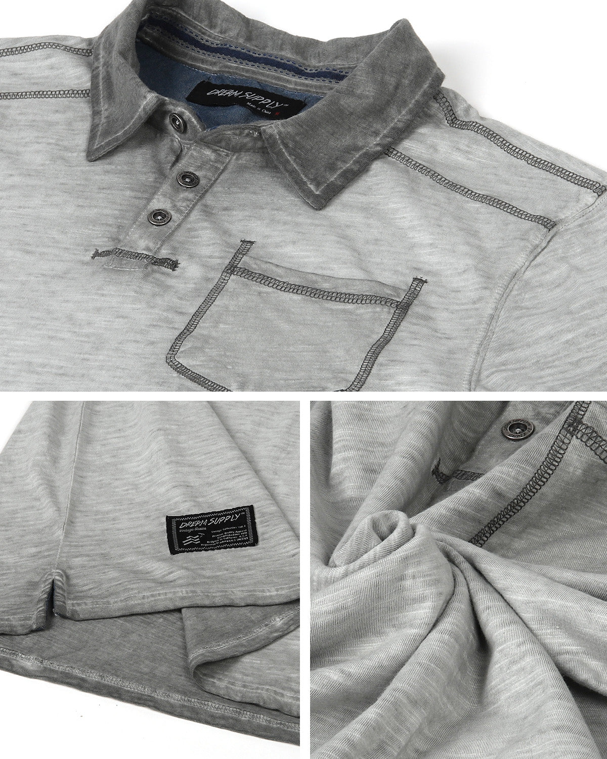 ZIMEGO Mens Short Sleeve Oil Wash Vintage Button Henley Pocket Polo T-Shirt-19