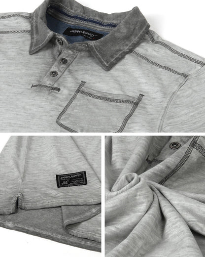 ZIMEGO Mens Short Sleeve Oil Wash Vintage Button Henley Pocket Polo T-Shirt-19