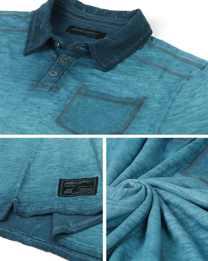 ZIMEGO Mens Short Sleeve Oil Wash Vintage Button Henley Pocket Polo T-Shirt-21