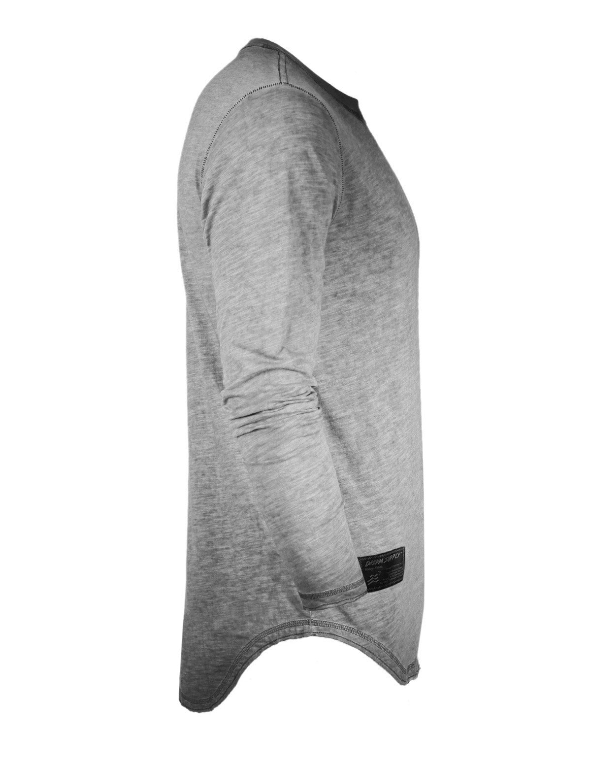 ZIMEGO Mens Long Sleeve Crewneck Oil Wash Vintage Raw Edge Hem Hipster Hip-Hop T shirt-5