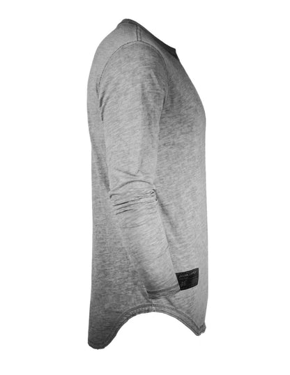 ZIMEGO Mens Long Sleeve Crewneck Oil Wash Vintage Raw Edge Hem Hipster Hip-Hop T shirt-5