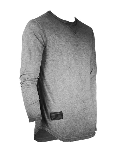 ZIMEGO Mens Long Sleeve Crewneck Oil Wash Vintage Raw Edge Hem Hipster Hip-Hop T shirt-1