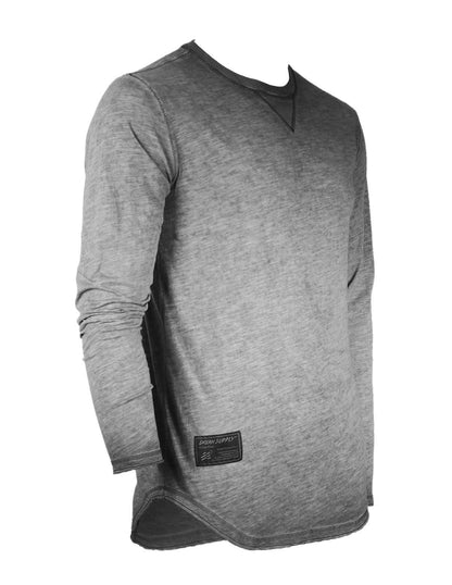 ZIMEGO Mens Long Sleeve Crewneck Oil Wash Vintage Raw Edge Hem Hipster Hip-Hop T shirt-1