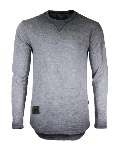 ZIMEGO Mens Long Sleeve Crewneck Oil Wash Vintage Raw Edge Hem Hipster Hip-Hop T shirt-0