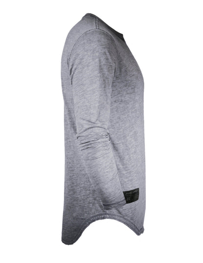 ZIMEGO Mens Long Sleeve Crewneck Oil Wash Vintage Raw Edge Hem Hipster Hip-Hop T shirt-2
