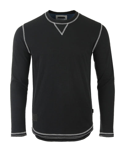 ZIMEGO Mens Long Sleeve Crewneck Oil Wash Vintage Raw Edge Hem Hipster Hip-Hop T shirt-0