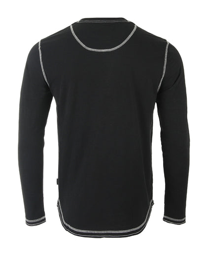 ZIMEGO Mens Long Sleeve Crewneck Oil Wash Vintage Raw Edge Hem Hipster Hip-Hop T shirt-1