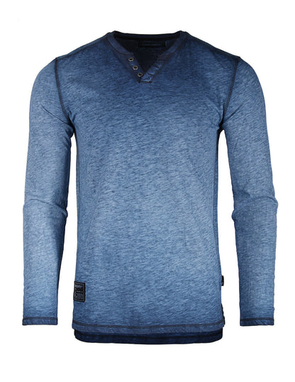 ZIMEGO Mens Long Sleeve V-Neck Henley Oil Wash Contrast Seam Vintage Shirt-0