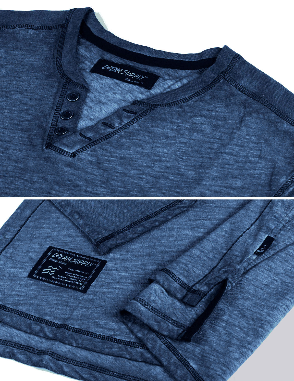 ZIMEGO Mens Long Sleeve V-Neck Henley Oil Wash Contrast Seam Vintage Shirt-3
