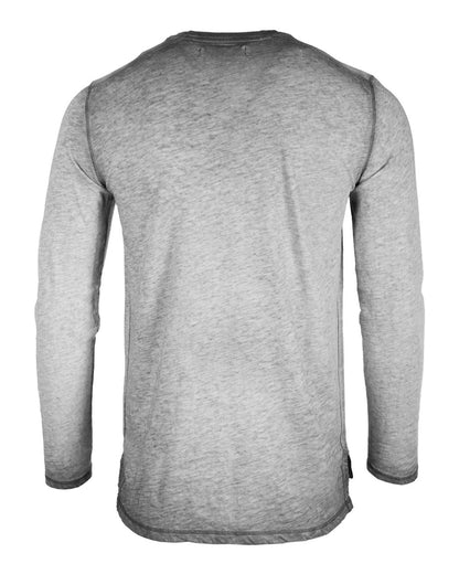 ZIMEGO Mens Long Sleeve V-Neck Henley Oil Wash Contrast Seam Vintage Shirt - Silver Grey-2