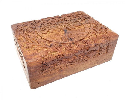 Tree of Life Hand Carved Wood Box 5&quot;x7&quot;-0