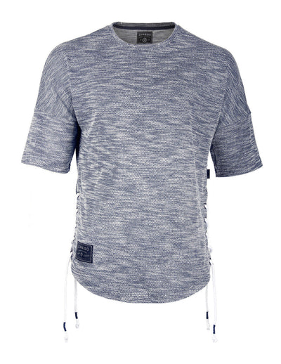 Zimego Men's Wide Shoulder Short Sleeve Laced Up Round Bottom T-Shirts Black-1