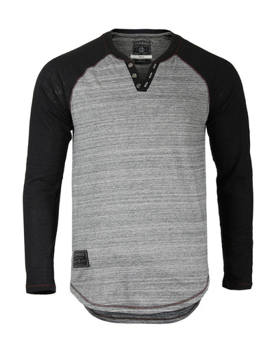 ZIMEGO Long Sleeve Contrast Raglan Henley V-Neck T-Shirts-0