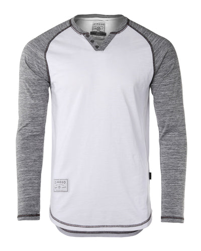 ZIMEGO Long Sleeve Contrast Raglan Henley V-Neck T-Shirts-0