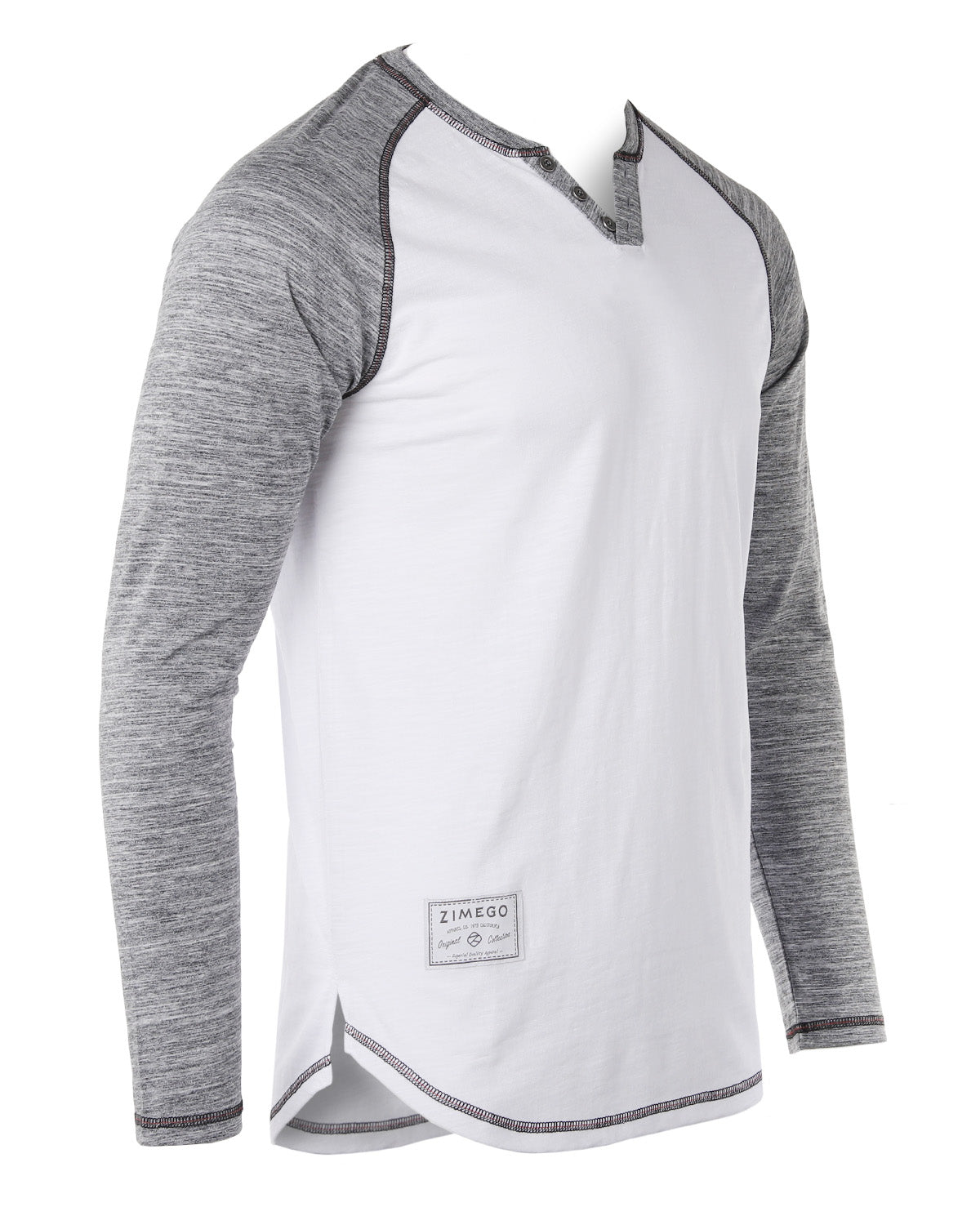 ZIMEGO Long Sleeve Contrast Raglan Henley V-Neck T-Shirts-1