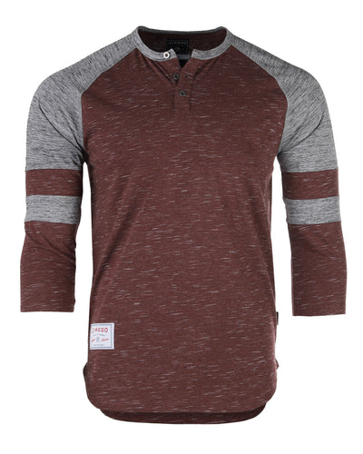 ZIMEGO Men's 3/4 Sleeve MAROON Baseball Football College Raglan Henley Athletic T-shirt-1