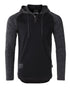 ZIMEGO Long Sleeve Raglan Henley Round Bottom Hood T-Shirts - BLACK / BLACK-0