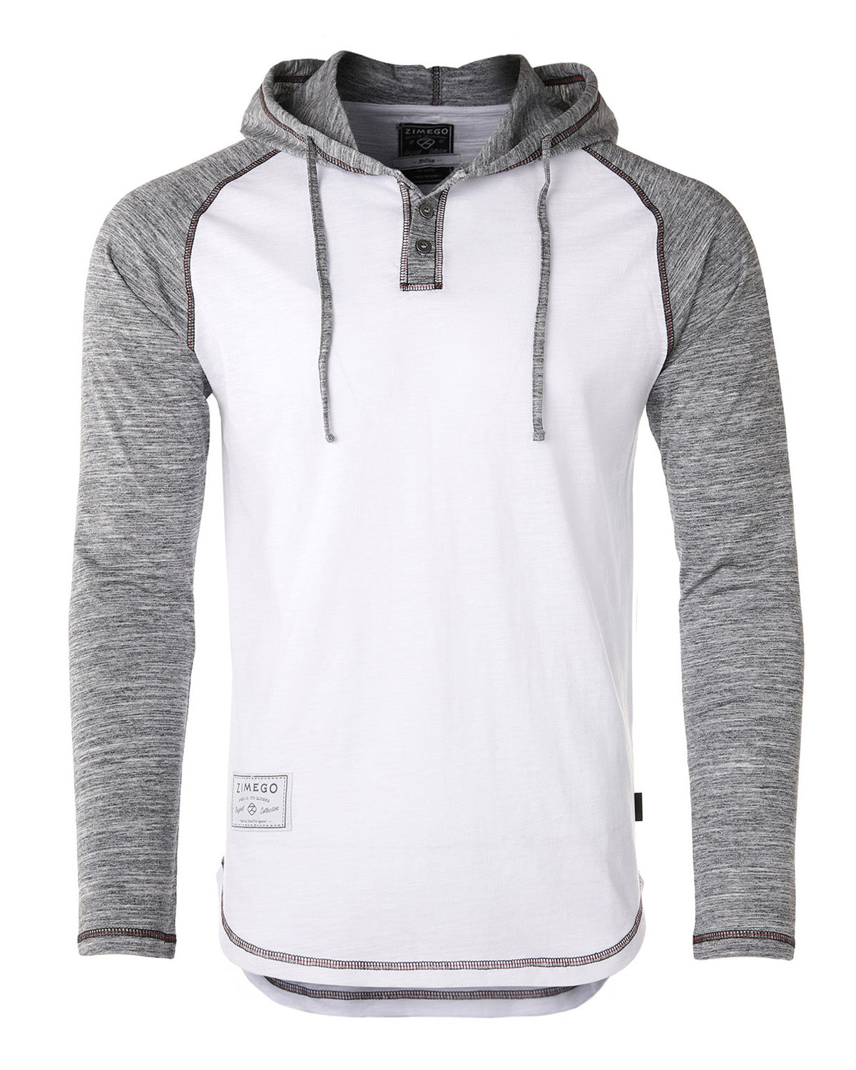 ZIMEGO Long Sleeve Raglan Henley Round Bottom Hood T-Shirts - BLACK / BLACK-14