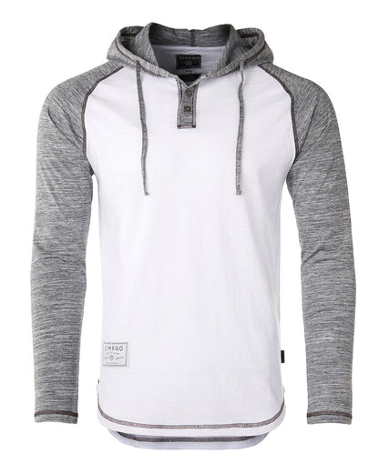 ZIMEGO Long Sleeve Raglan Henley Round Bottom Hood T-Shirts - BLACK / BLACK-14