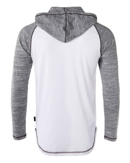 ZIMEGO Long Sleeve Raglan Henley Round Bottom Hood T-Shirts - BLACK / BLACK-16