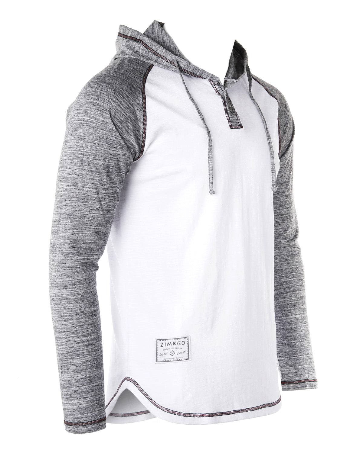 ZIMEGO Long Sleeve Raglan Henley Round Bottom Hood T-Shirts - BLACK / BLACK-15