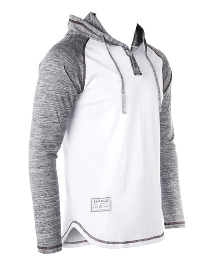ZIMEGO Long Sleeve Raglan Henley Round Bottom Hood T-Shirts - BLACK / BLACK-15