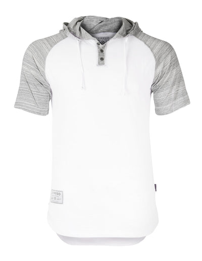 Zimego Short Sleeve Raglan Henley Hoodie Round Bottom Semi Longline T-Shirt-0