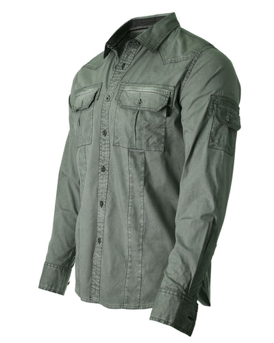 ZIMEGO Men's Stretch Flex Slim Color Washed Vintage Rugged Fashion Button Shirts-1