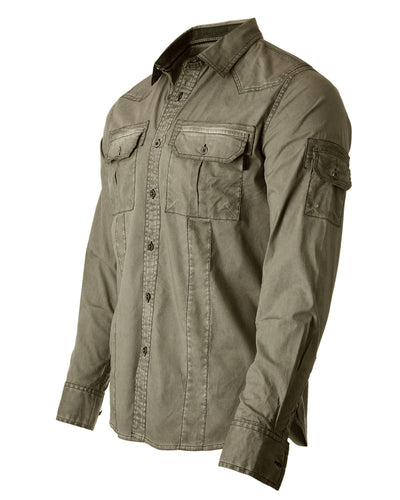 ZIMEGO Men's Stretch Flex Slim Color Washed Vintage Rugged Fashion Button Shirts-1