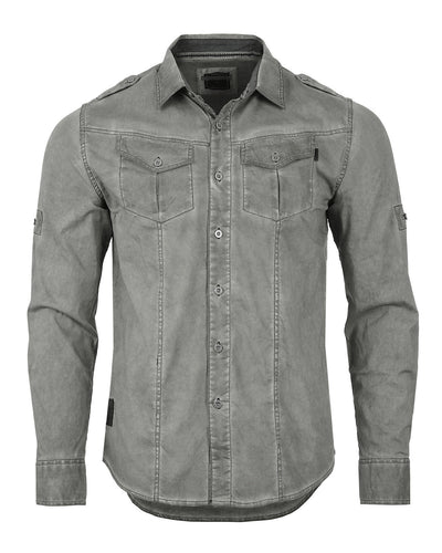 ZIMEGO Men's Stretch Roll-Up Sleeve Color Washed Vintage Rugged Fashion Button Shirts-1