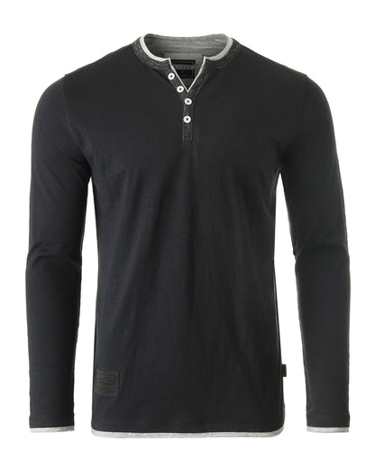 ZIMEGO Men’s Long Sleeve Double Layered Y-Neck Fashion Henley - ZGLS247-0