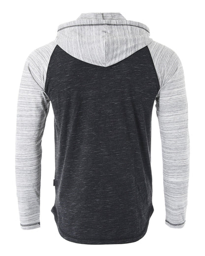 ZIMEGO Long Sleeve Raglan Henley Round Bottom Hood T-Shirts - BLACK / GREY-2