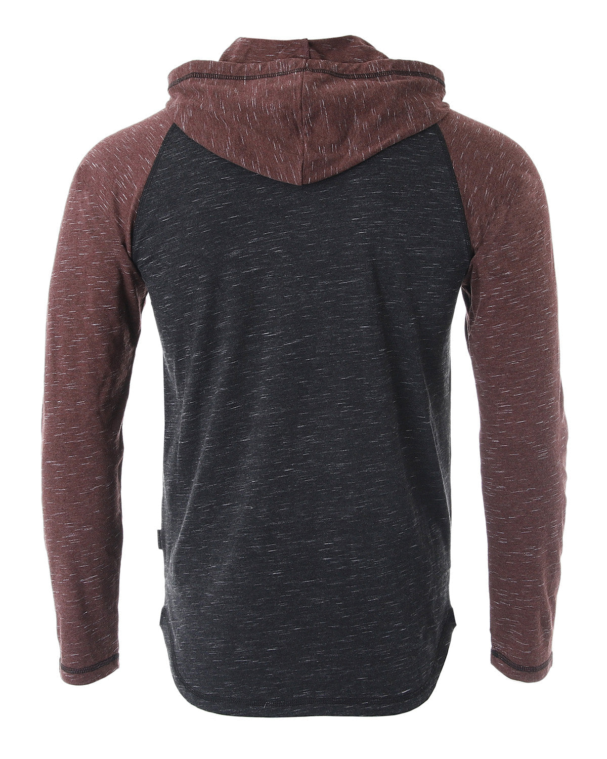 ZIMEGO Long Sleeve Raglan Henley Round Bottom Hood T-Shirts - BLACK / MAROON-2